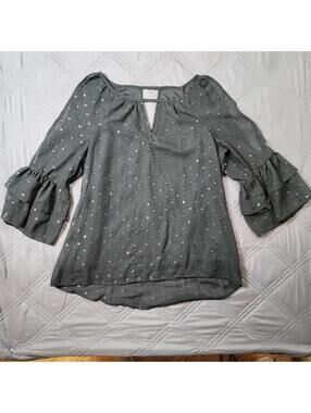 IZ Byer Black Sheer 3/4 Ruffle Sleeve Blouse Top Whimsigoth Fairy Chic Medium